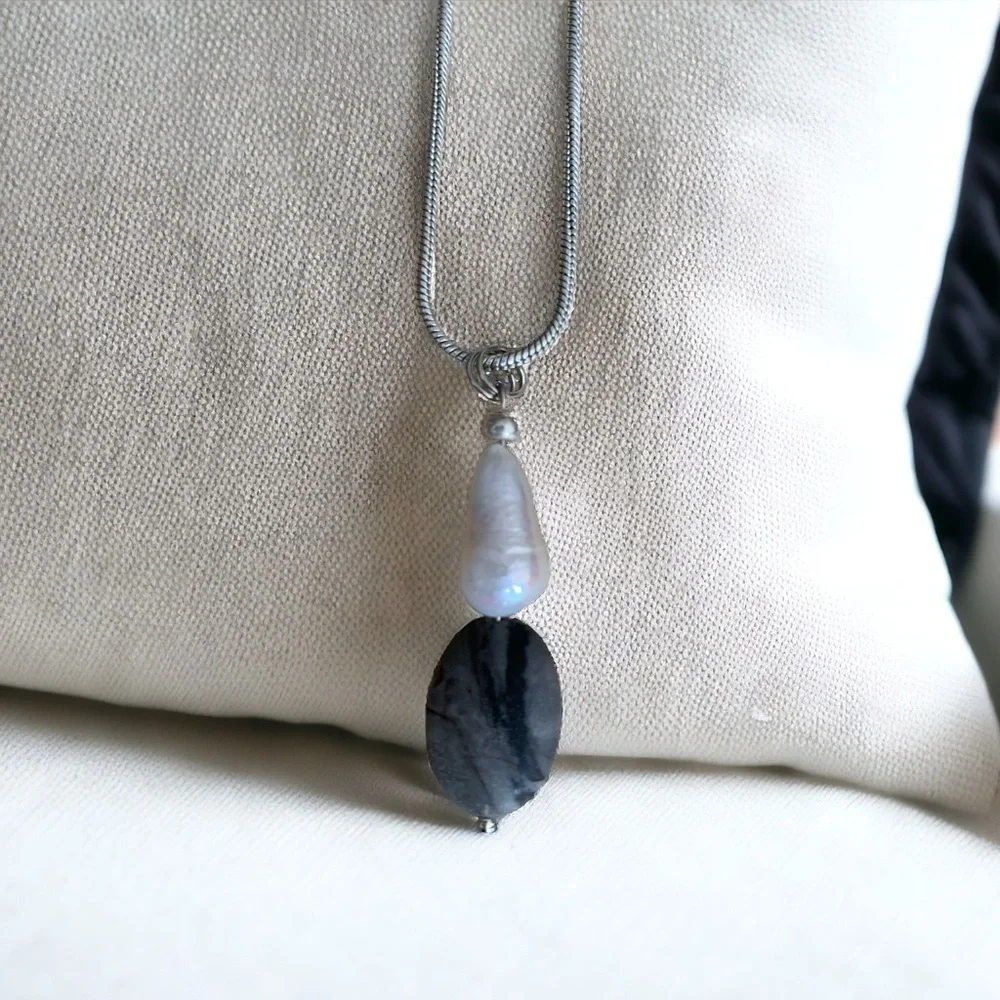 Pearl and beach rock necklace sterling, NWT